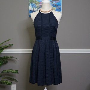 Navy Blue High-Neck Dress